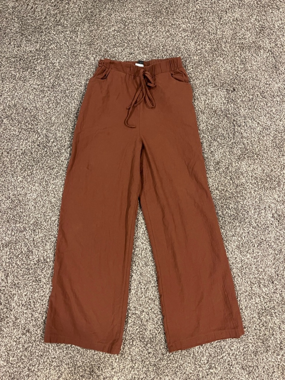 Cotton Brown Drawstring Wide Leg Pants